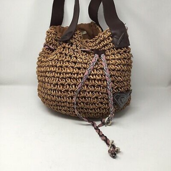 Roxy large straw and braided leather shoulder bag